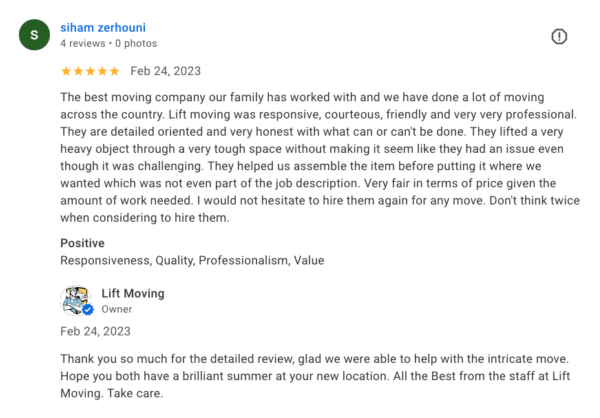 35 Lift Moving Testimonials