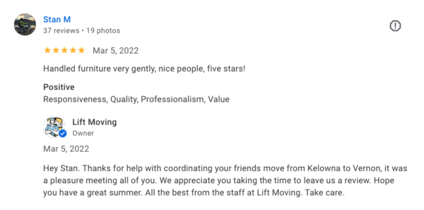 53 Lift Moving Testimonials