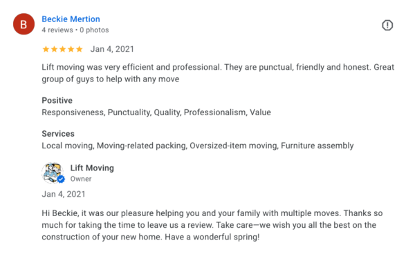 68 Lift Moving Testimonials