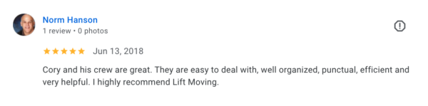98 Lift Moving Testimonials